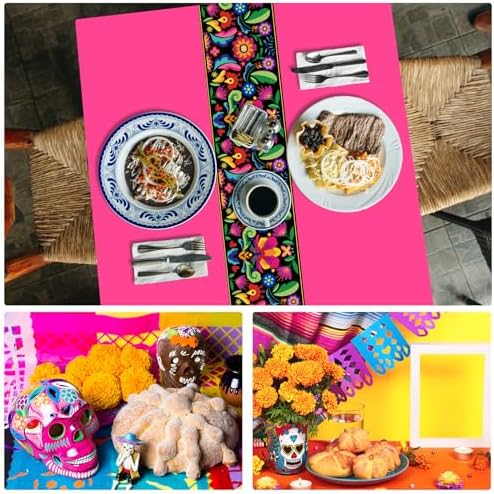 Oudain 3 Pcs Fiesta Tablecloth 108x54 Inch Plastic Table Cover for Mexican Events