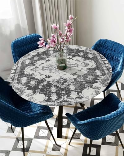 Gray Southwest Round Waterproof Table Cover Fitted Tablecloth