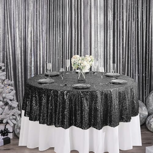 Pufogu 50 Inch Round Black Sequin Tablecloth