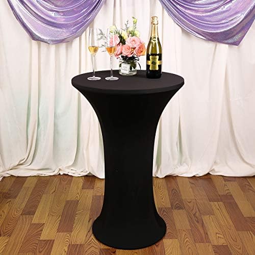 JISEN Cocktail Spandex Fitted Stretchable Elastic Tablecloth Black