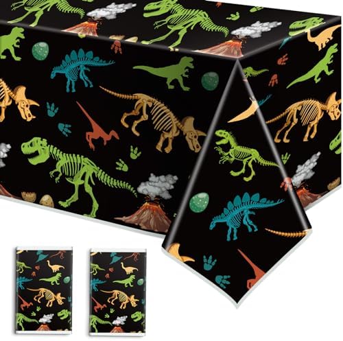 2 Pack Dinosaur Tablecloth 54x108 Inch Waterproof Dino Party Cover for Kids Boy Birthday Decorations