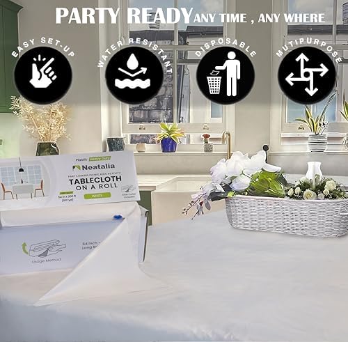 300 ft White Premium Disposable Waterproof Table Cloth Rolls for Outdoor Events