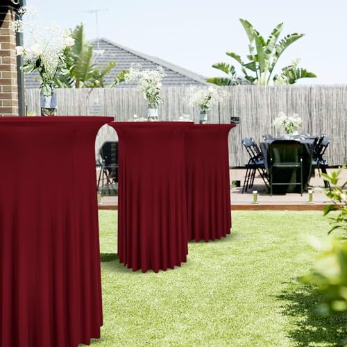 6 Pack Round Cocktail Table Skirt Spandex Tablecloth Wine Red Wavy Drapes High Top Cover