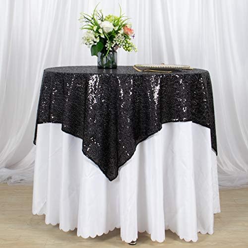 AMZLOKAE Sequin Square Tablecloth 50x50 Black Glitter Overlay for Parties and Events