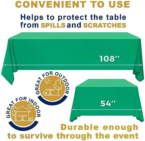 Sonluma 12 Pack 108 X 54 Green Tablecloth for 8ft Tables