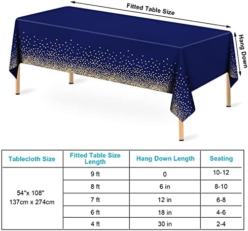 2 Pcs Navy Blue Gold Dot Plastic Tablecloth for Rectangle Tables