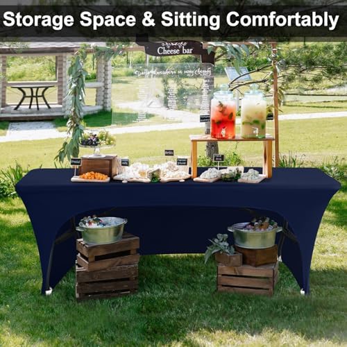 ABCCANOPY 6 ft Navy Blue Spandex Table Cover Open Back Fitted Tablecloth Stretch Washable Table Topper