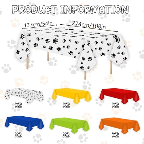 12 Pcs Puppy Dog Paw Print Color Plastic Tablecloths