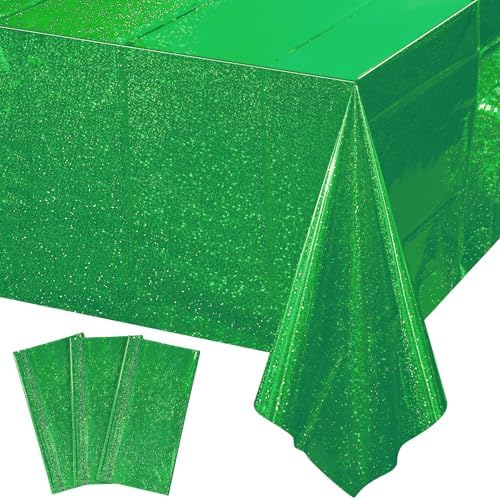 3 Pack Iridescent Green Plastic Tablecloths for Party Decorations