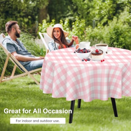 QIKSION Pink Gingham Tablecloth 2 Pack 84 Inch Disposable for Parties