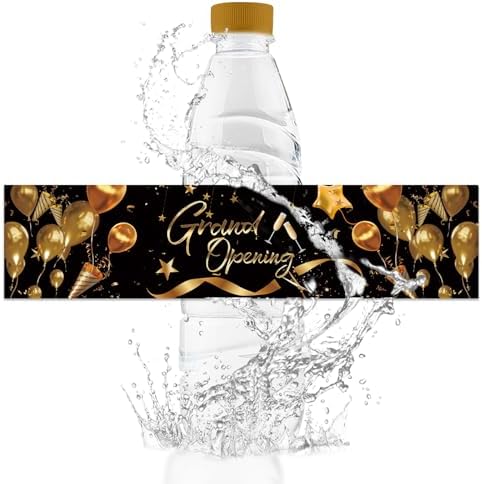 50Pcs Grand Opening Water Bottle Labels Black Gold Waterproof Decor Stickers