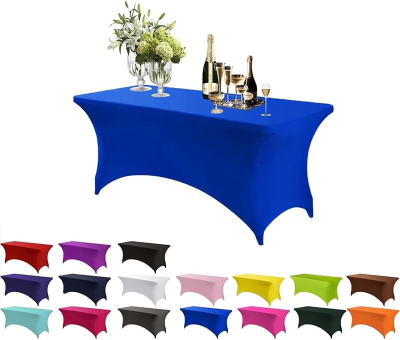 6FT Stretch Spandex Table Cover with Elastic Pockets Blue