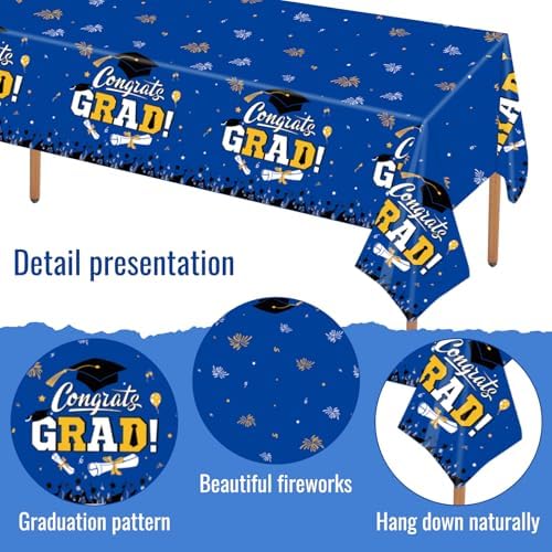 STARSIDE 3 Pack Blue Graduation Tablecloths 54x108