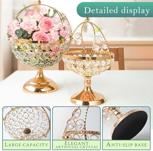 Crystal Candy Bowl Holder Decorative Fruit Bowl Stand Flower Basket Ornament Home Decor Table Centerpiece Gold S