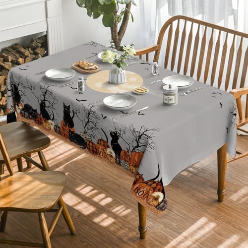 Horaldaily Halloween Tablecloth 52x70 Inch Buffalo Plaid Pumpkin Moon Cat Table Cover for Party Picnic Dinner Decor