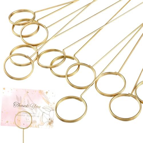 Hotop 30 Pcs Gold Floral Card Holder Stick for Wedding and Party