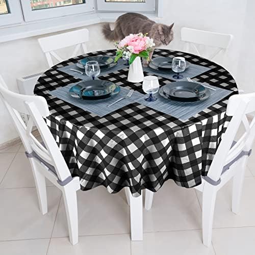 Disposable Checkered Round Tablecloth 84 Buffalo Plaid 6 Pieces