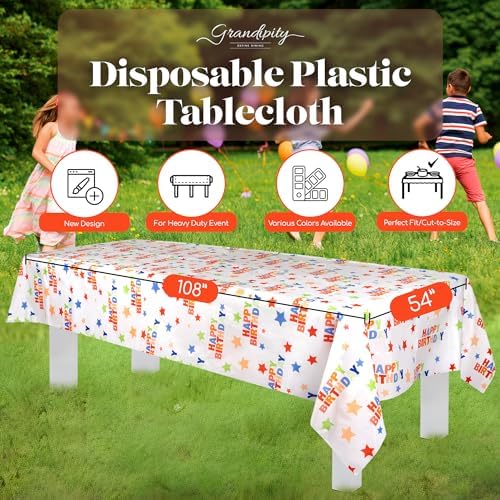 Grandipity 6 Pack Premium Disposable Plastic Tablecloths 54x108 Inches