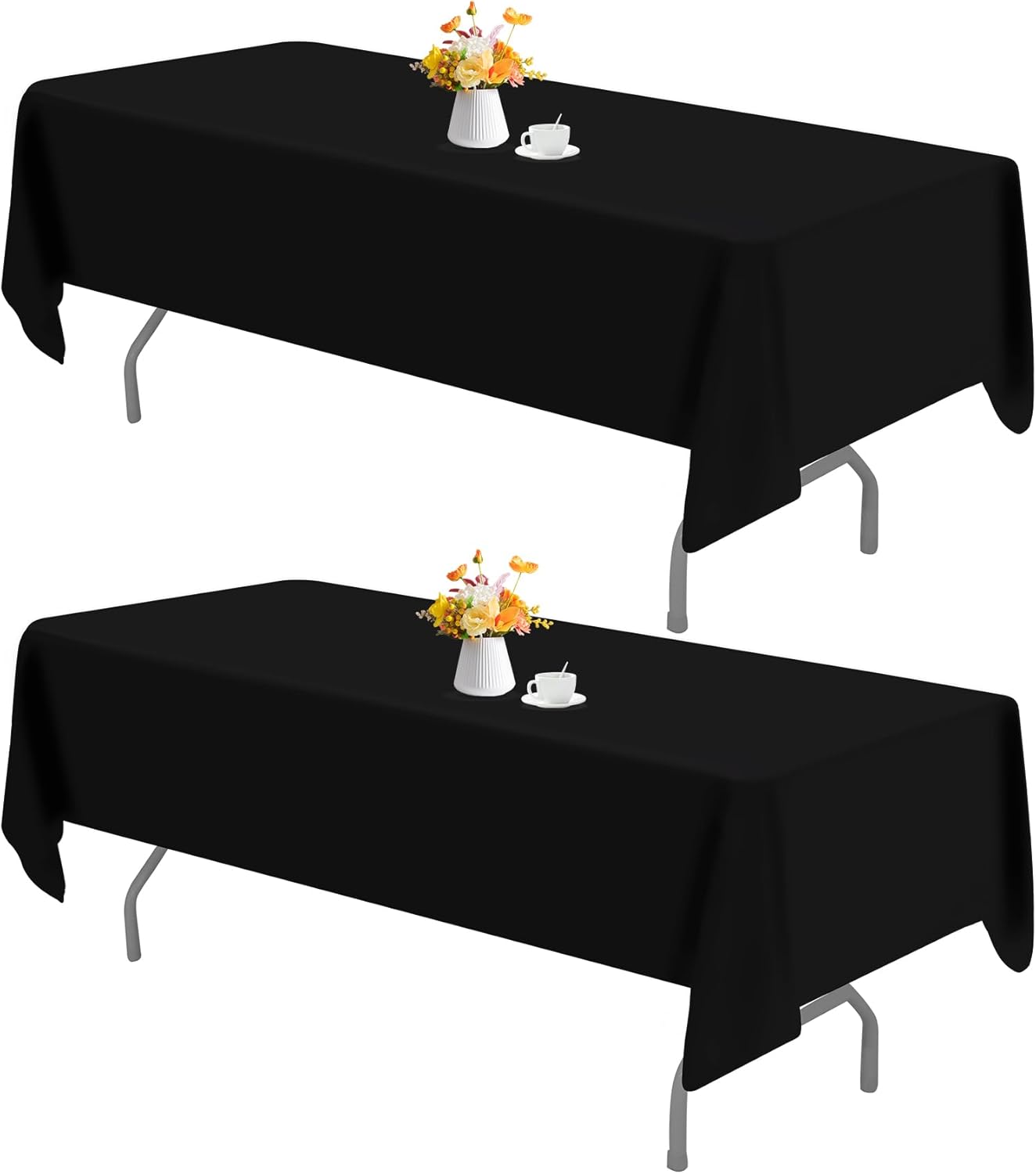 2 Pack Black Rectangle Tablecloths 70x108 Inch Washable Outdoor Use