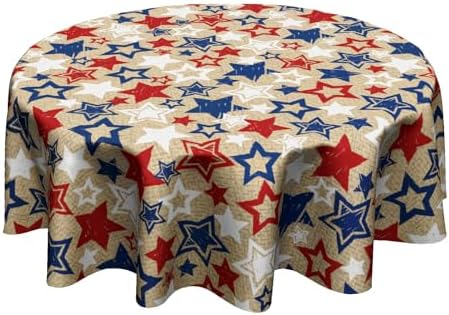 American Blue and Red Star Round Tablecloth 60 Inch Patriotic Table Cover for 4th of July Celebrations