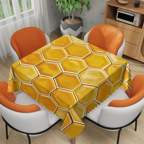 Beehive Tablecloth 54x54 Inch Yellow Gold Honeycomb Design