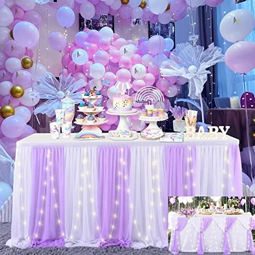 9ft Purple Table Skirt with LED Lights for Parties