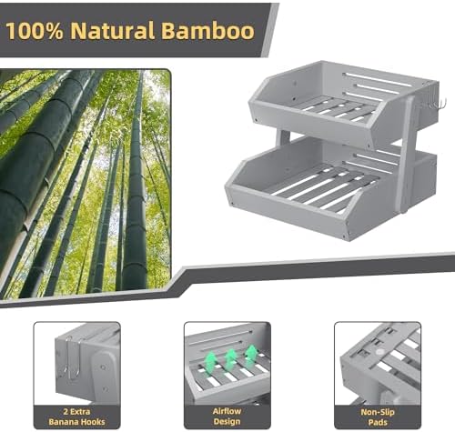 Hellojin Bamboo 2 Tier Fruit Basket Grey