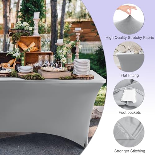 ABCCANOPY 6 Ft Grey Spandex Table Cover Stretch Fit Wrinkle Resistant