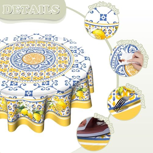 Imiss Lemon Yellow 60 Inch Round Tablecloth Boho Floral Design