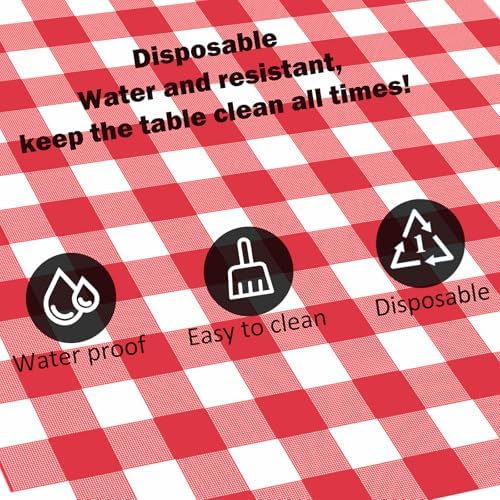 4 Pack Red Gingham Tablecloth 54x108 Inches Checkered Disposable Plastic Tablecovers for Parties Events
