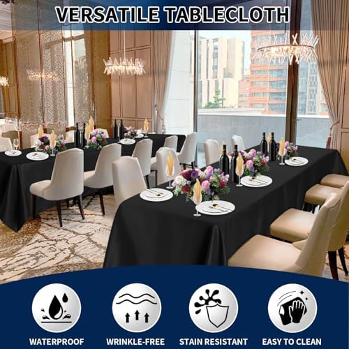 PureFit 6 Pack Black Rectangle Tablecloths 60x102 Inch for 6ft Tables