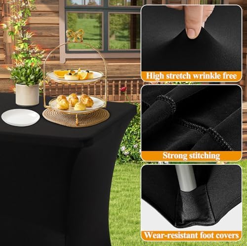 Ledido 6FT Black Tablecloth 2 Pack Stretch Fitted