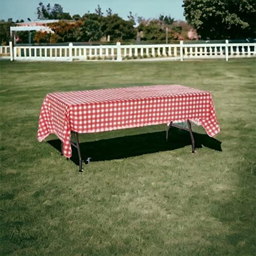 Oojami 6-Pack Red White Checkered Plastic Tablecloths