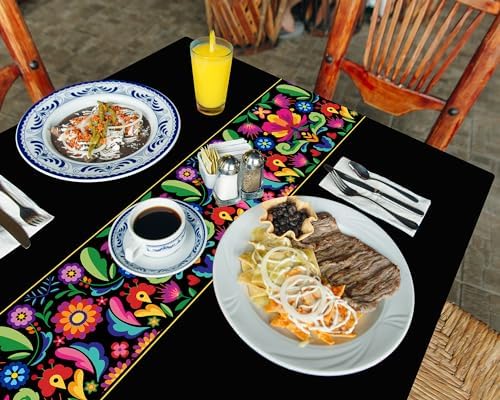 Oudain 6 Pcs Fiesta Tablecloth Black 108x54 Inch Waterproof Plastic Table Cover for Parties