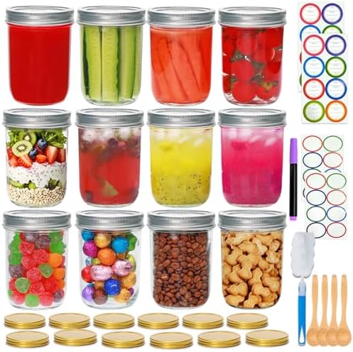 16oz Mason Jars with Lids 12 Pack Overnight Oats Containers for Jam and Canning