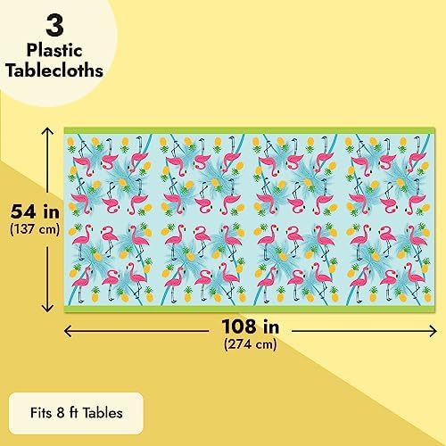 Juvale 3-Pack Flamingo Tablecloths for Pool Party Decorations