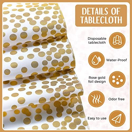 Breling 8 Pack White Gold Tablecloths and Satin Runner Set