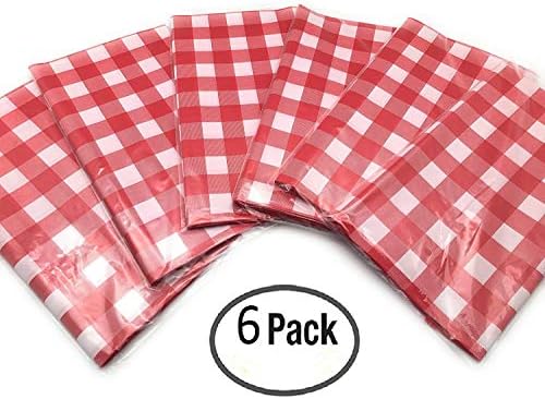 Oojami 6-Pack Red White Checkered Plastic Tablecloths