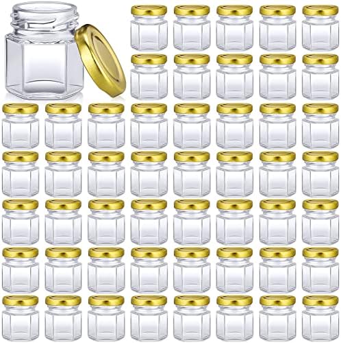 Nuogo 100 Pack Mini Hexagon Glass Jars with Lids