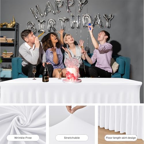 HolidayIdeas White Spandex Table Covers 6 Foot 2 Pack