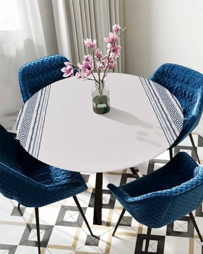 Boho Blue Round Waterproof Table Cover with Elastic