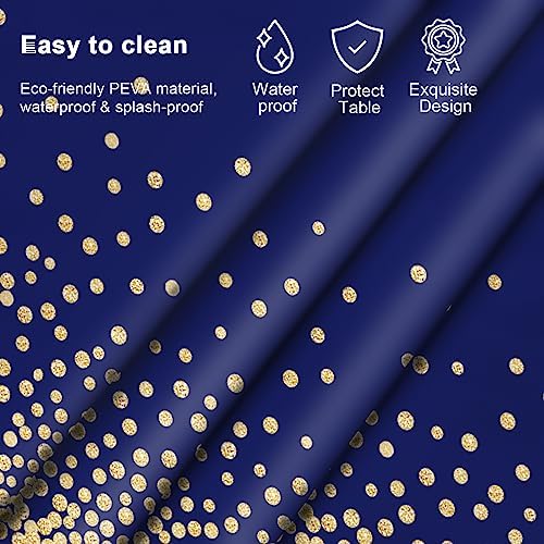 2 Pcs Navy Blue Gold Dot Plastic Tablecloth for Rectangle Tables