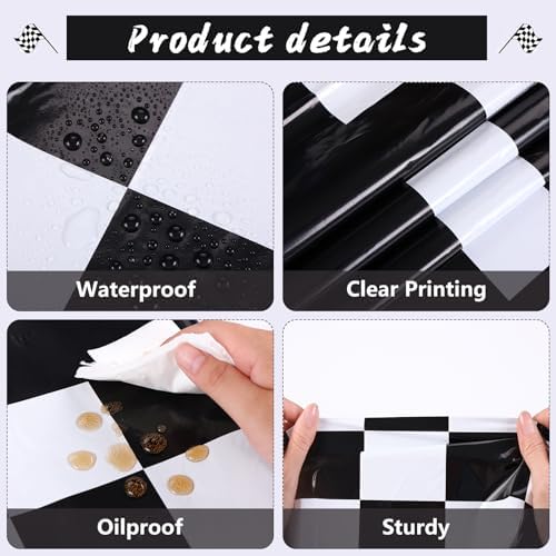 Kesfey 3 Pack Race Car Tablecloths 54x108 Inch Checkered Flag Party Decor