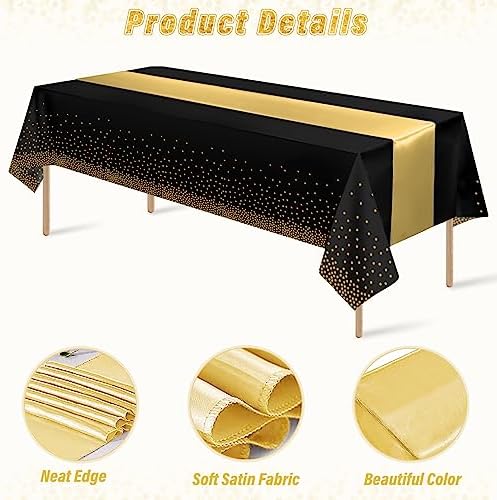 12 Pack Black and Gold Tablecloth and Runner Party Set