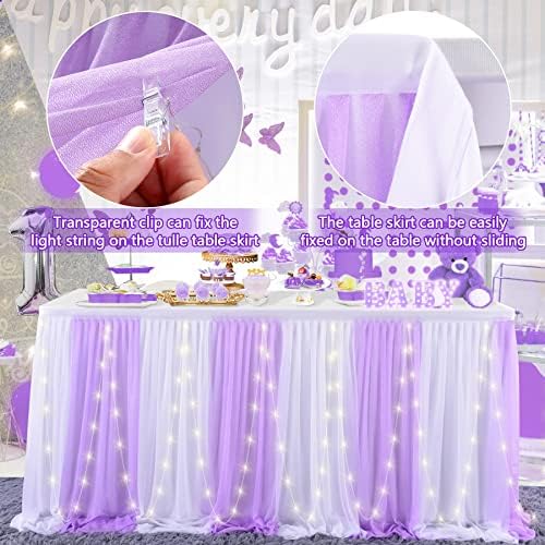 9ft Purple Table Skirt with LED Lights for Parties
