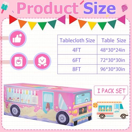 6FT Ice Cream Truck Themed Tablecloth