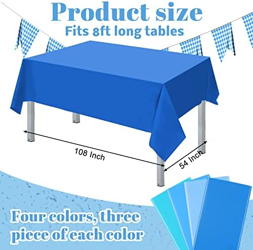 Frienda 12 Pcs Assorted Color Plastic Tablecloth for Parties