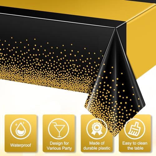 3Pcs Black and Gold Tablecloth Party Decorations