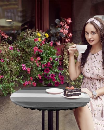 Black White Stripe Round Waterproof Table Cover Fitted Tablecloth