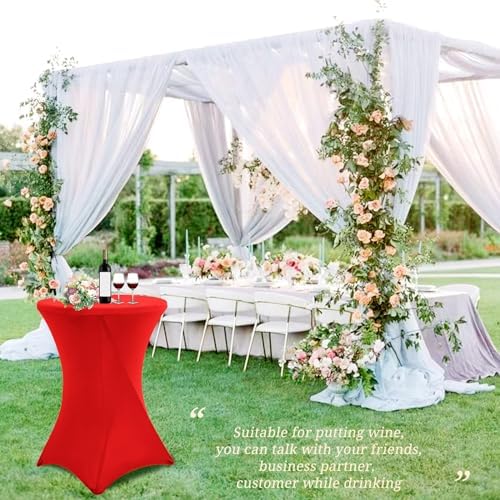 6 Pack Red Spandex Stretch Cocktail Table Covers for Round Tables